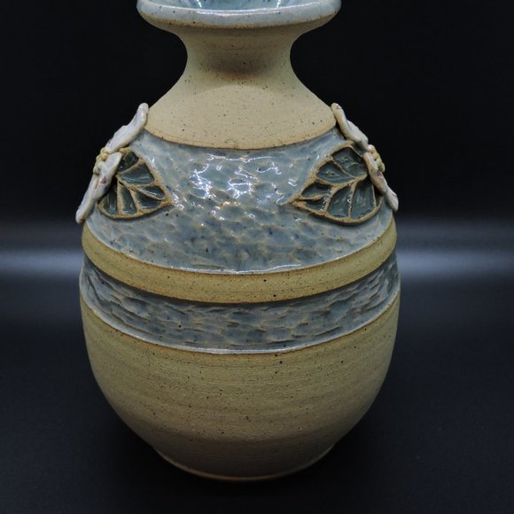 Stoneware Banded Glaze Magnolia Flower Vase Signed - Picture 4 of 15